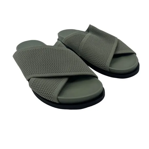 EVERLANE The ReKnit City Flatform Sandal Seagrass Green Crossover Strap 8 NEW
