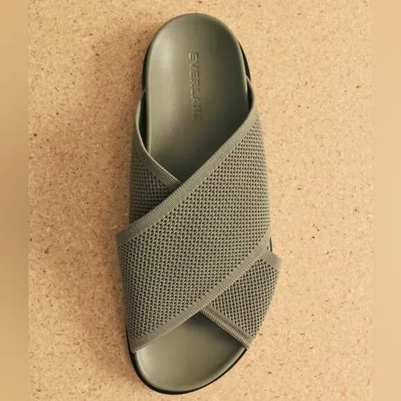 EVERLANE The ReKnit City Flatform Sandal Seagrass Green Crossover Strap 8 NEW