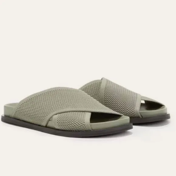EVERLANE The ReKnit City Flatform Sandal Seagrass Green Crossover Strap 8 NEW