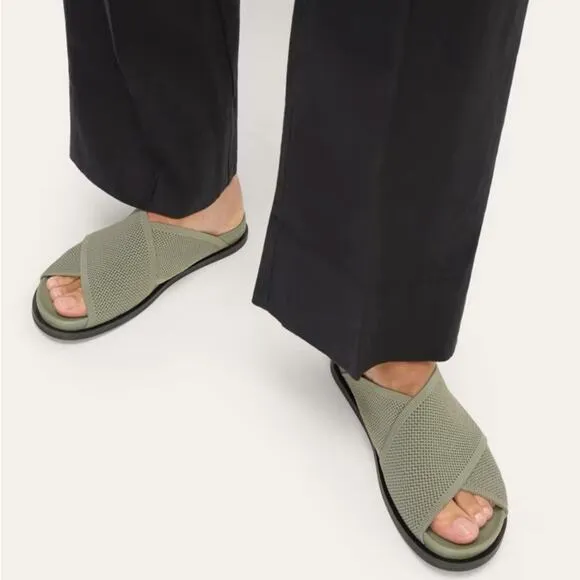 EVERLANE The ReKnit City Flatform Sandal Seagrass Green Crossover Strap 8 NEW