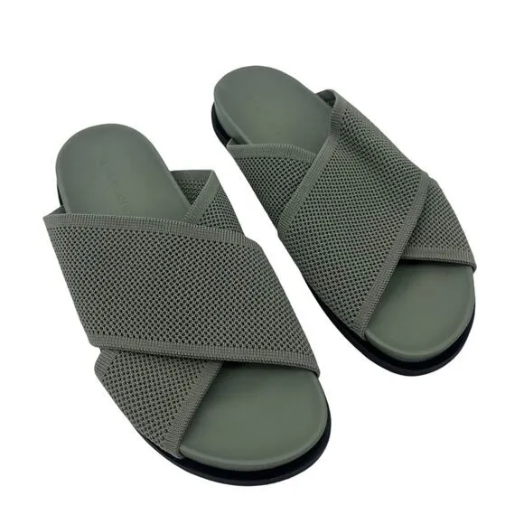 EVERLANE The ReKnit City Flatform Sandal Seagrass Green Crossover Strap 8 NEW