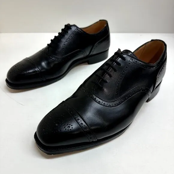 EXCELLENT Tricker's Kensington Oxford Black Calf Cap Toe City Shoe US 9.5 UK 8.5