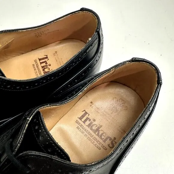 EXCELLENT Tricker's Kensington Oxford Black Calf Cap Toe City Shoe US 9.5 UK 8.5
