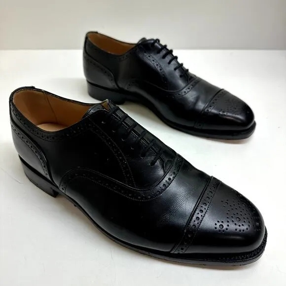 EXCELLENT Tricker's Kensington Oxford Black Calf Cap Toe City Shoe US 9.5 UK 8.5
