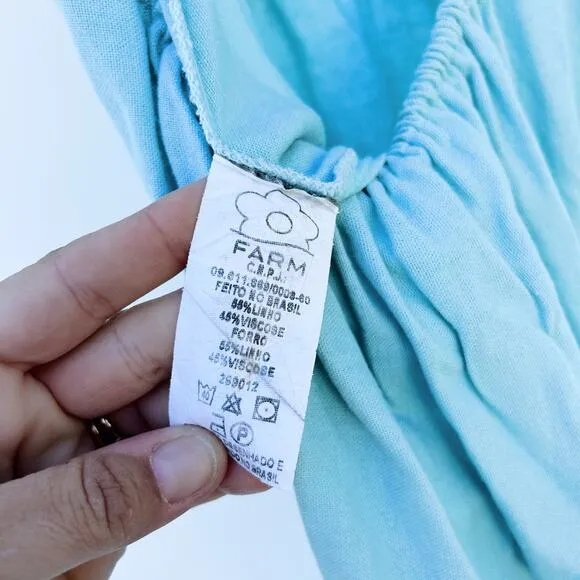 Farm Rio Puff Sleeve Maxi Dress Backless Cut Out Blue Prairie Large