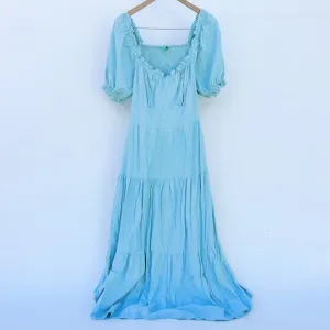 Farm Rio Puff Sleeve Maxi Dress Backless Cut Out Blue Prairie Large