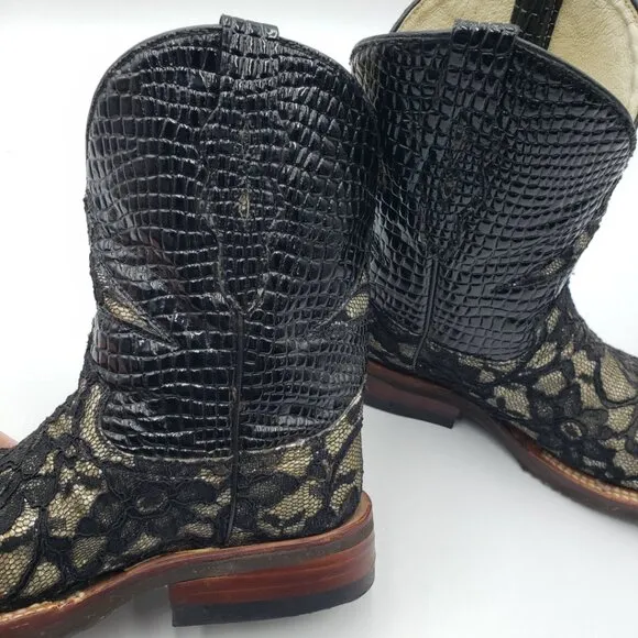 Ferrini Lace Western Cowboy Boots 6.5 Womens Snake Skin Python Cowgirl Black