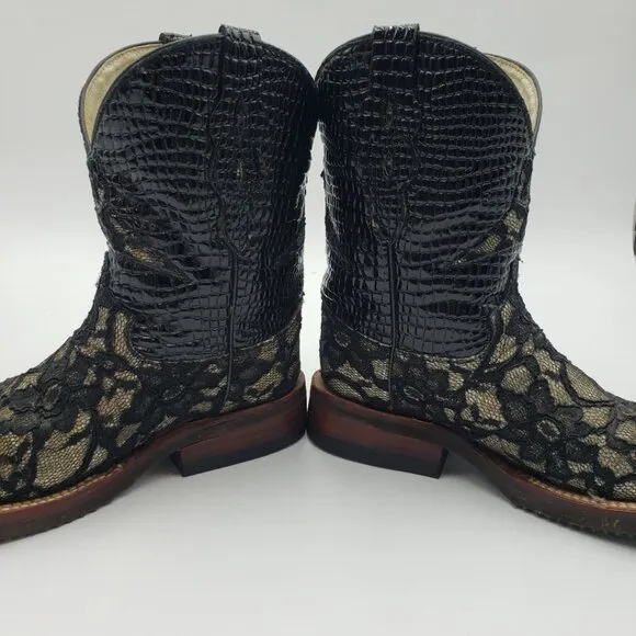 Ferrini Lace Western Cowboy Boots 6.5 Womens Snake Skin Python Cowgirl Black