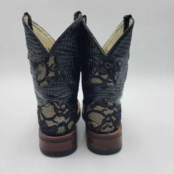Ferrini Lace Western Cowboy Boots 6.5 Womens Snake Skin Python Cowgirl Black