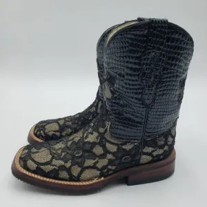 Ferrini Lace Western Cowboy Boots 6.5 Womens Snake Skin Python Cowgirl Black