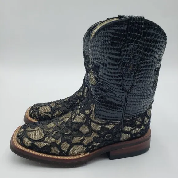 Ferrini Lace Western Cowboy Boots 6.5 Womens Snake Skin Python Cowgirl Black