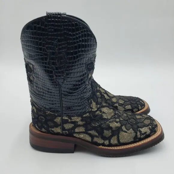 Ferrini Lace Western Cowboy Boots 6.5 Womens Snake Skin Python Cowgirl Black