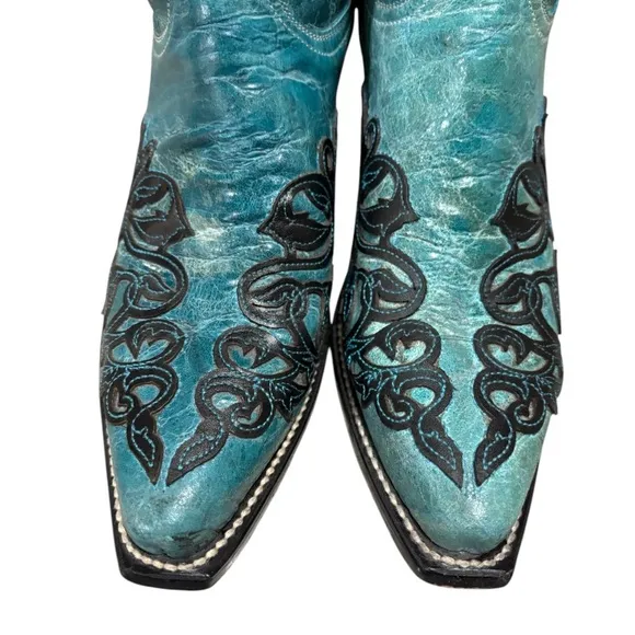 Ferrini Women's New Country Diva Teal Distressed V Toe Western Boots 9B