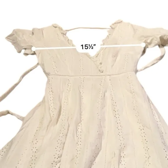 Finders Keepers Sundays White Eyelet Surplice V Neck Open Back‎ Midi Dress Sz 4
