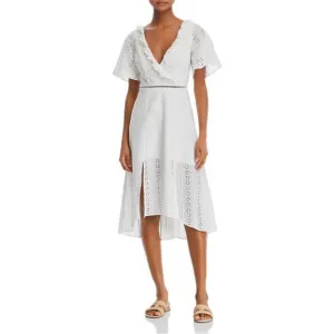 Finders Keepers Sundays White Eyelet Surplice V Neck Open Back‎ Midi Dress Sz 4