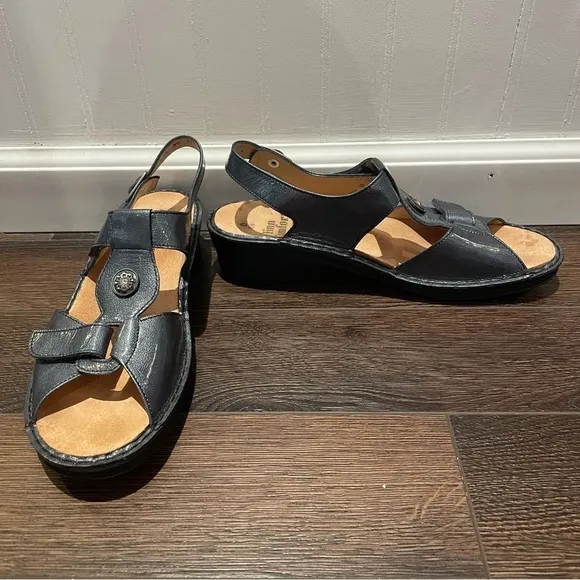 Finn Comfort Adana Pewter Corten Leather T Strap Sling Sandals UK 8.5D/US 11D
