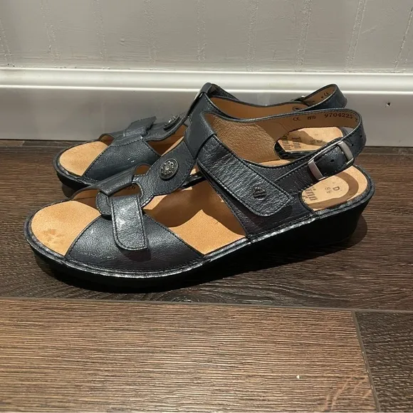 Finn Comfort Adana Pewter Corten Leather T Strap Sling Sandals UK 8.5D/US 11D