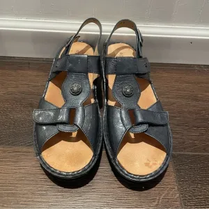 Finn Comfort Adana Pewter Corten Leather T Strap Sling Sandals UK 8.5D/US 11D