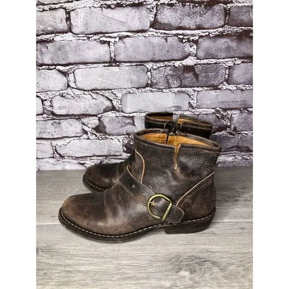 Fiorentini   Baker Brown Leather Side Zip Buckle Ankle Boots Women 37EU/6.5M US
