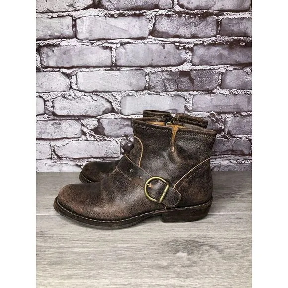 Fiorentini   Baker Brown Leather Side Zip Buckle Ankle Boots Women 37EU/6.5M US