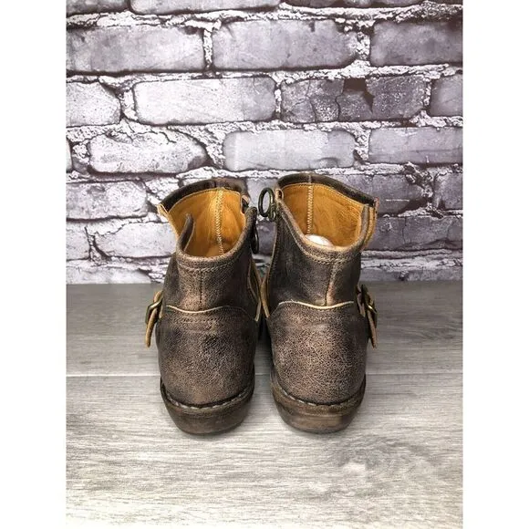 Fiorentini   Baker Brown Leather Side Zip Buckle Ankle Boots Women 37EU/6.5M US