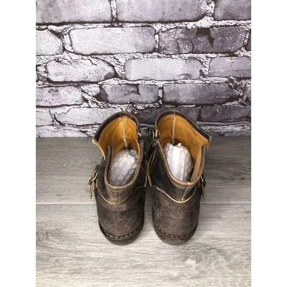 Fiorentini   Baker Brown Leather Side Zip Buckle Ankle Boots Women 37EU/6.5M US