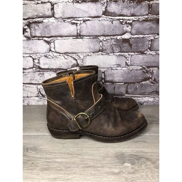 Fiorentini   Baker Brown Leather Side Zip Buckle Ankle Boots Women 37EU/6.5M US