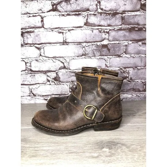 Fiorentini   Baker Brown Leather Side Zip Buckle Ankle Boots Women 37EU/6.5M US
