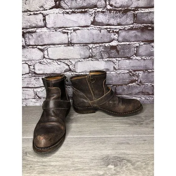 Fiorentini   Baker Brown Leather Side Zip Buckle Ankle Boots Women 37EU/6.5M US