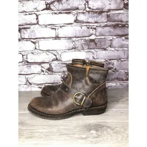 Fiorentini   Baker Brown Leather Side Zip Buckle Ankle Boots Women 37EU/6.5M US