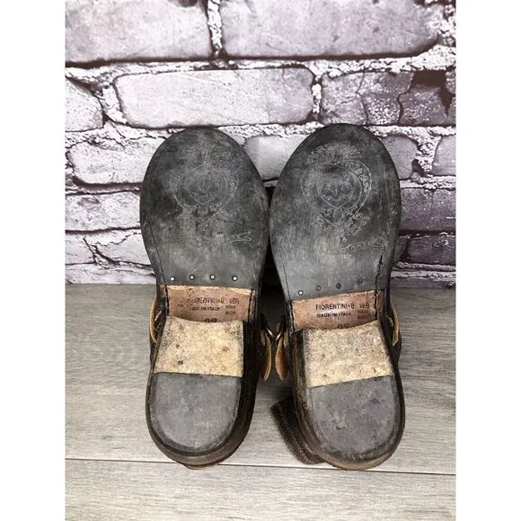 Fiorentini   Baker Brown Leather Side Zip Buckle Ankle Boots Women 37EU/6.5M US