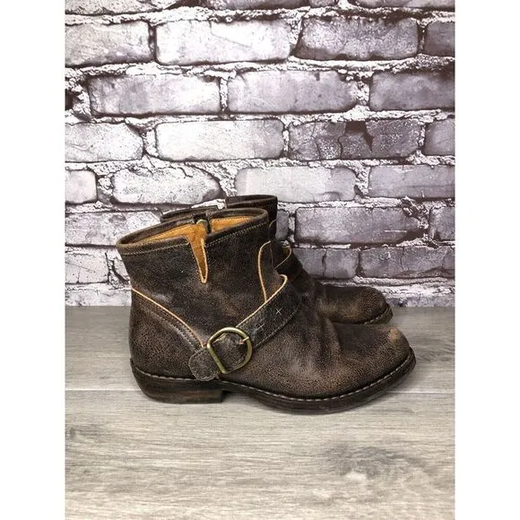 Fiorentini   Baker Brown Leather Side Zip Buckle Ankle Boots Women 37EU/6.5M US