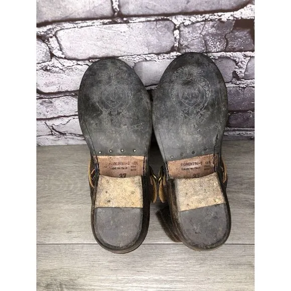 Fiorentini   Baker Brown Leather Side Zip Buckle Ankle Boots Women 37EU/6.5M US