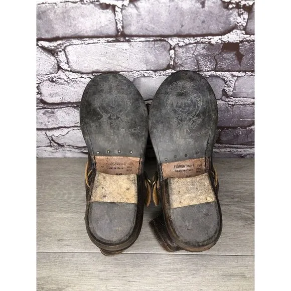 Fiorentini   Baker Brown Leather Side Zip Buckle Ankle Boots Women 37EU/6.5M US