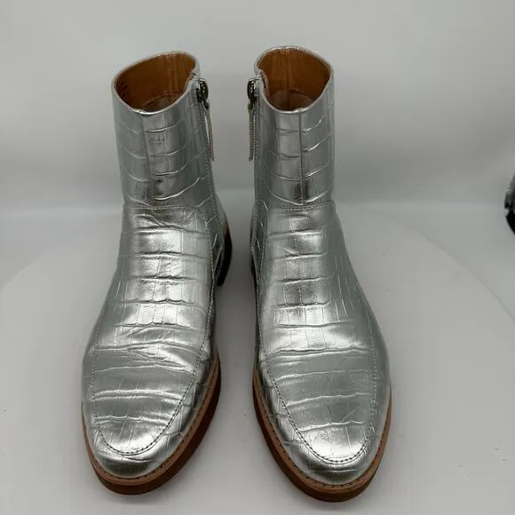Fitflop Kinbey Croc Embossed Ankle Metallic Silver Boot Shoes Womens Size 6