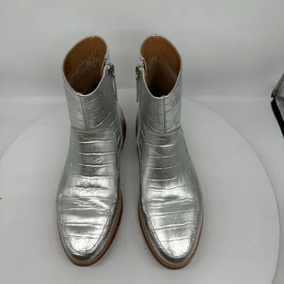 Fitflop Kinbey Croc Embossed Ankle Metallic Silver Boot Shoes Womens Size 6