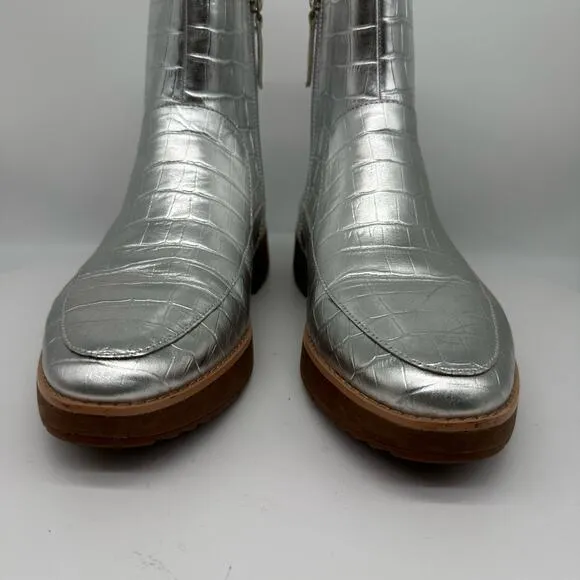 Fitflop Kinbey Croc Embossed Ankle Metallic Silver Boot Shoes Womens Size 6