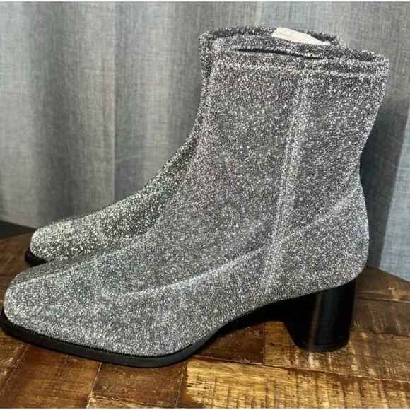 Flattered Women’s Silver Glitter Margret Textile Ankle Boots Size 37 US 7