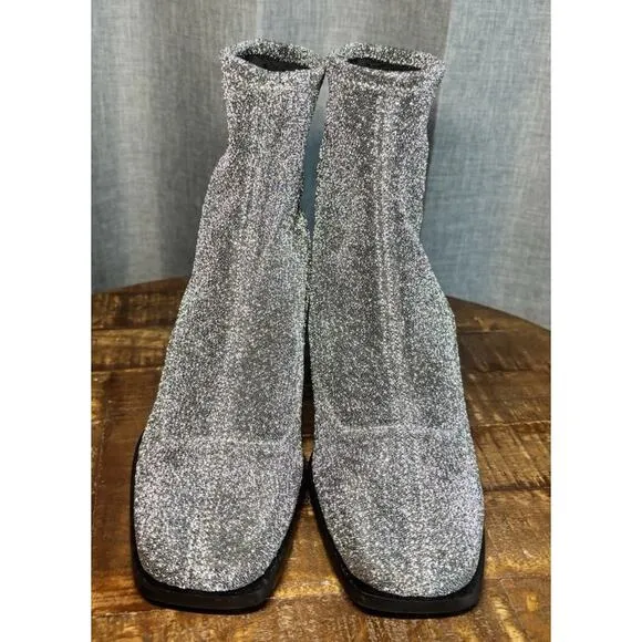 Flattered Women’s Silver Glitter Margret Textile Ankle Boots Size 37 US 7