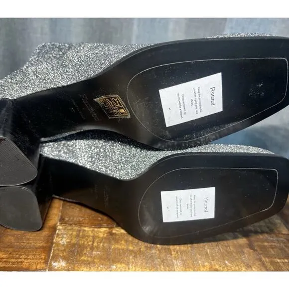 Flattered Women’s Silver Glitter Margret Textile Ankle Boots Size 37 US 7