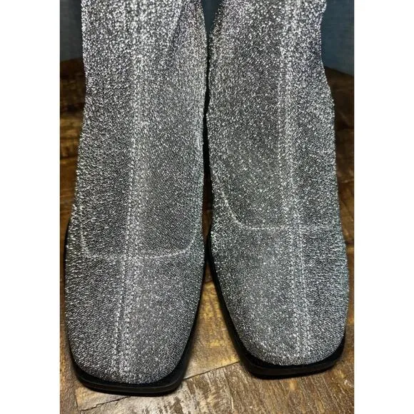 Flattered Women’s Silver Glitter Margret Textile Ankle Boots Size 37 US 7