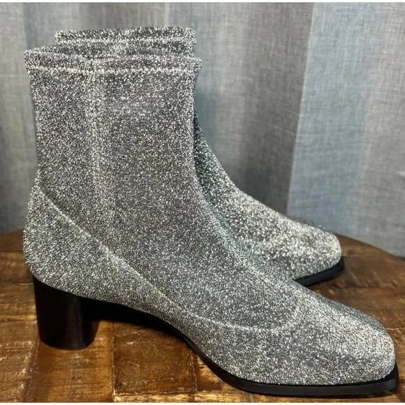 Flattered Women’s Silver Glitter Margret Textile Ankle Boots Size 37 US 7