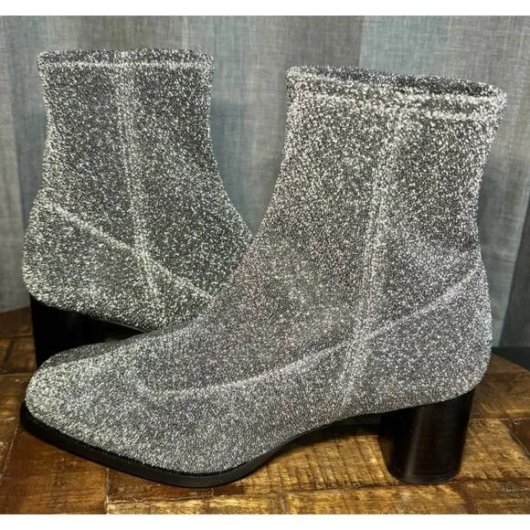 Flattered Women’s Silver Glitter Margret Textile Ankle Boots Size 37 US 7