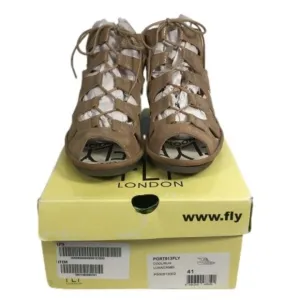 FLY LONDON Sandal SZ 41 10 Port813Fly Bronze Metallic Leather Lace Up Wedge NEW