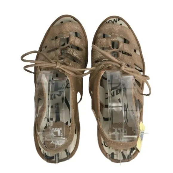 FLY LONDON Sandal SZ 41 10 Port813Fly Bronze Metallic Leather Lace Up Wedge NEW
