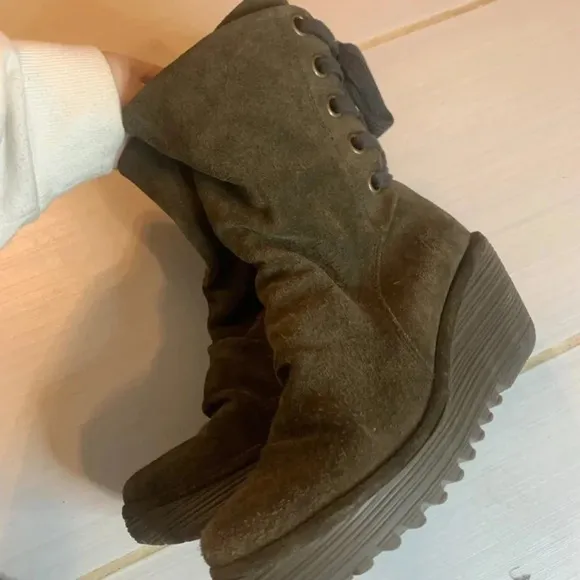 Fly London Suede Leather Wedge Boots 37