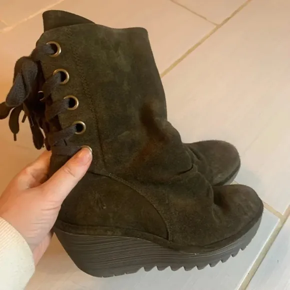 Fly London Suede Leather Wedge Boots 37