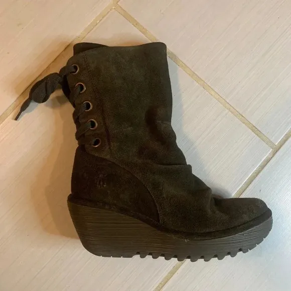Fly London Suede Leather Wedge Boots 37