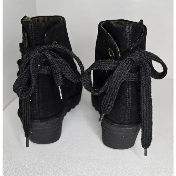 Fly London Yama Suede Lace Up Wedge Ankle Boots Black Women EU 39 US 8-8.5