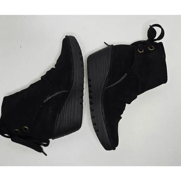Fly London Yama Suede Lace Up Wedge Ankle Boots Black Women EU 39 US 8-8.5
